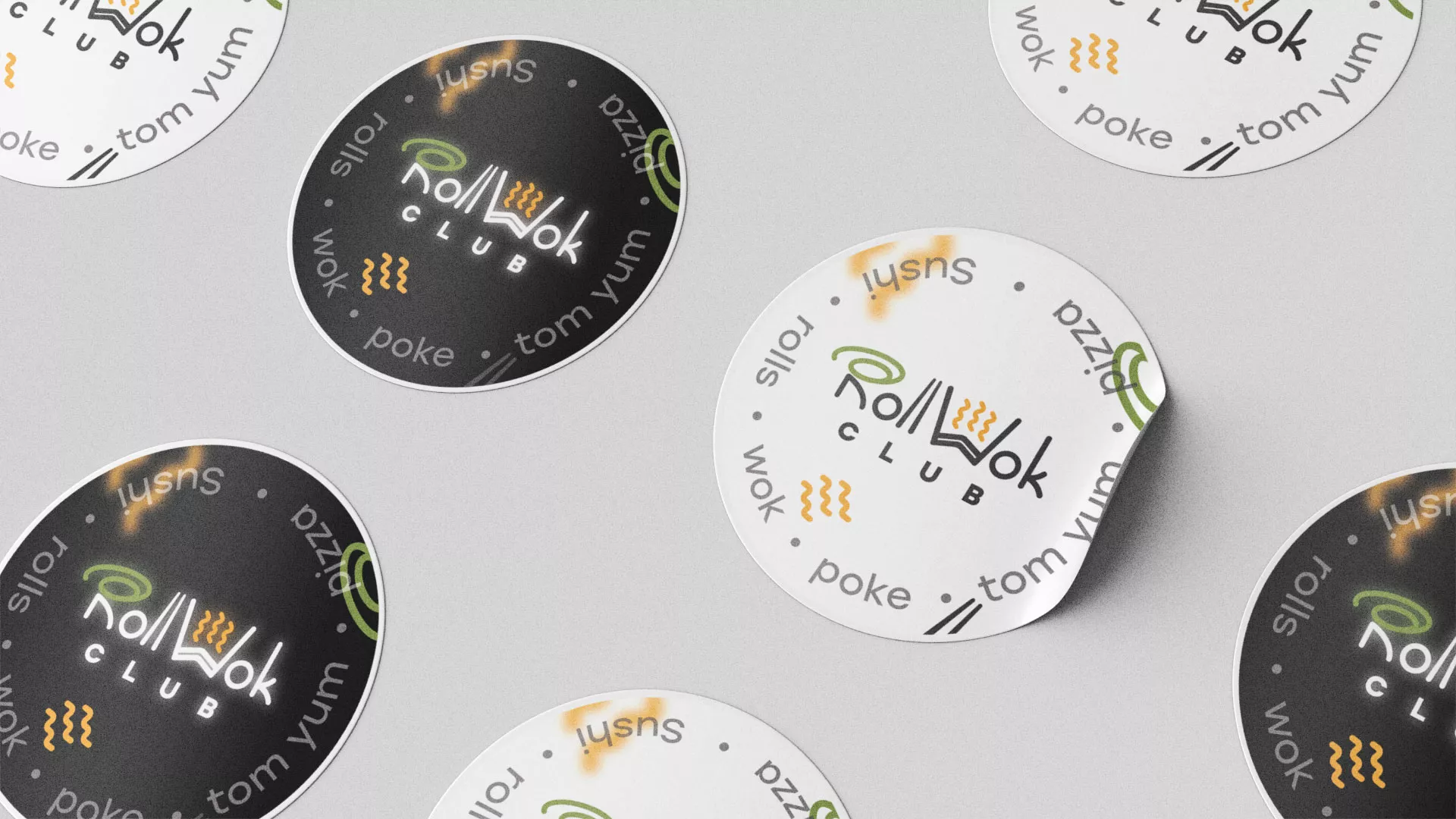 Разработка наклеек для суши-бара «Roll Wok Club» в Кулебаках